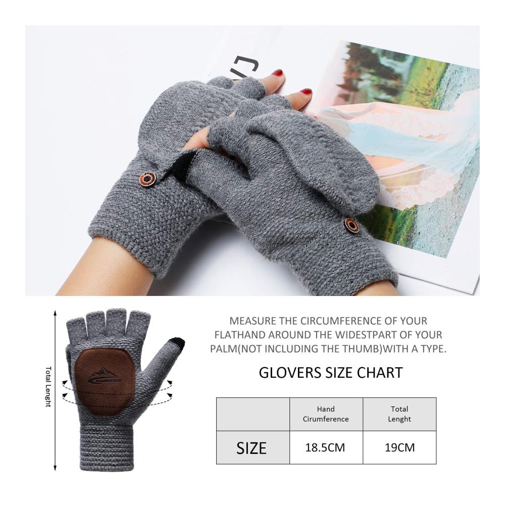 Homealexa Winter Handschuhe für Damen und Herren - Fingerlose Strickhandschuhe mit Flip-Top und Baumwollfutter Warme Halbfingerhandschuhe für Herbst und Winter