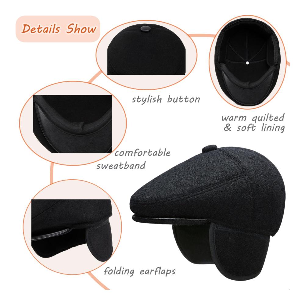 Winter Schirmmütze für Herren mit Ohrenklappen Wollmischung Newsboy Hut Derby Tweed Stil Gatsby & Flatcap Design - Ideale Herren Mütze für Jagd Golf & Outdoor