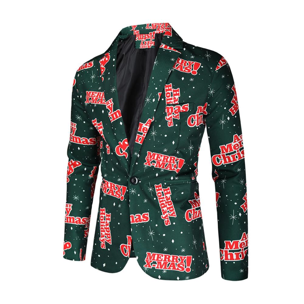 Herren Weihnachtsmann Bedruckte Anzugjacke - Festliche Gefütterte Jacke für Casual Herrenmode