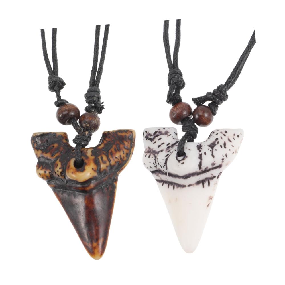 Haifischzahn Halskette für Männer – Wikinger Strand Schmuck mit Hawaiianischen Zähnen und Harz Amulett
