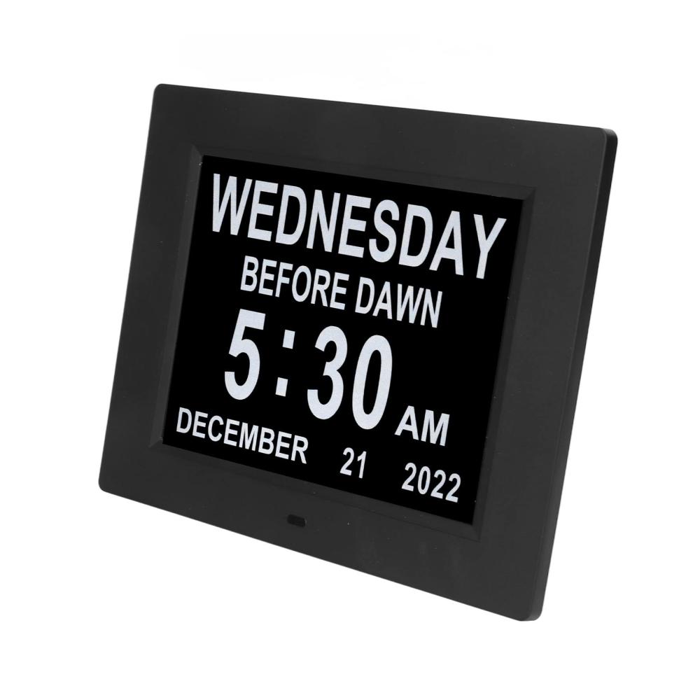 Digitale Kalender Tagesuhr mit 8 großen Anzeigen 5 individuell einstellbaren Alarmen und automatisch anpassbarer Helligkeit - Perfekte Demenz Uhr für Senioren