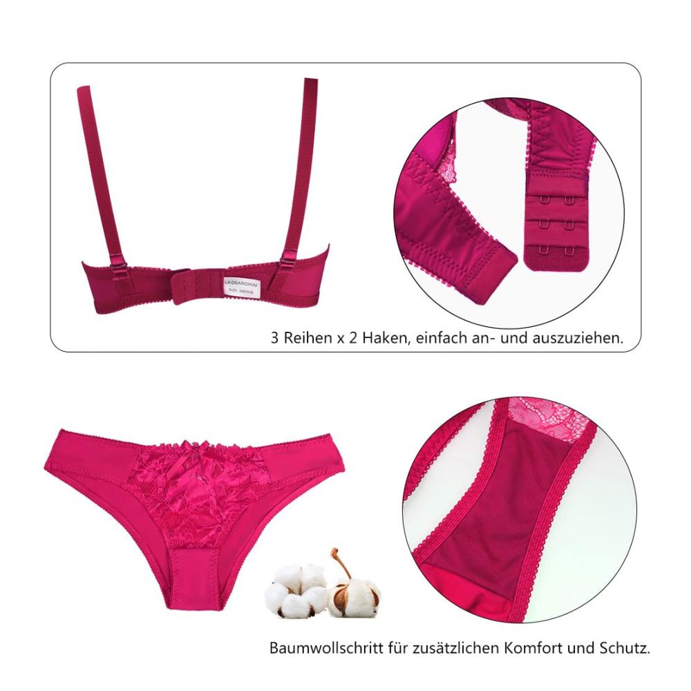 Damen Dessous-Sets Verführerisches La Dearchuu Spitze BH und Slip Set - Komfortables Gepolstertes Bügel BH Dessous Set für Frauen in Größen 75B-95D