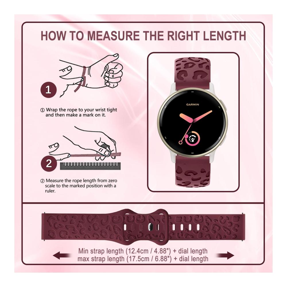 20mm Leopard Silikon Uhrenarmband für Garmin Vivomove Trend/Venu 2 Plus - Rot