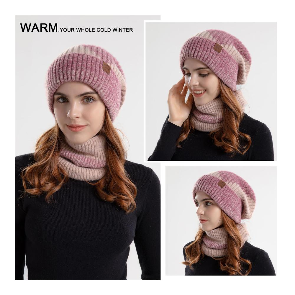 Gemütliches Winter-Set Strickmütze Schal und Handschuhe für Damen - Warme Wolle weiches Fleecefutter - Perfektes Geschenk für den Winter
