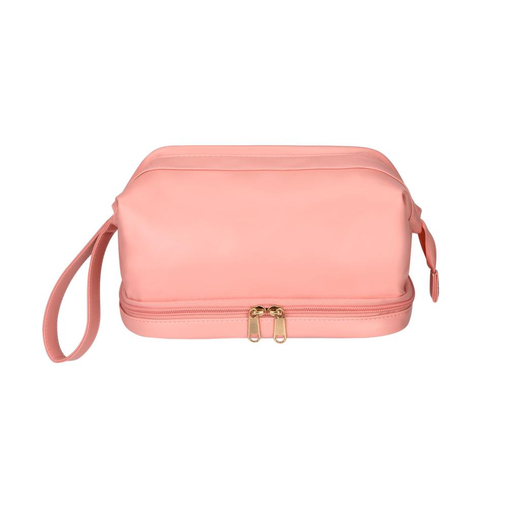 Kulturtasche aus PU-Leder - Doppelschicht Kulturbeutel mit großer Kapazität wasserdicht - Reise- und Geschäftstasche für Herren und Damen in Rosa