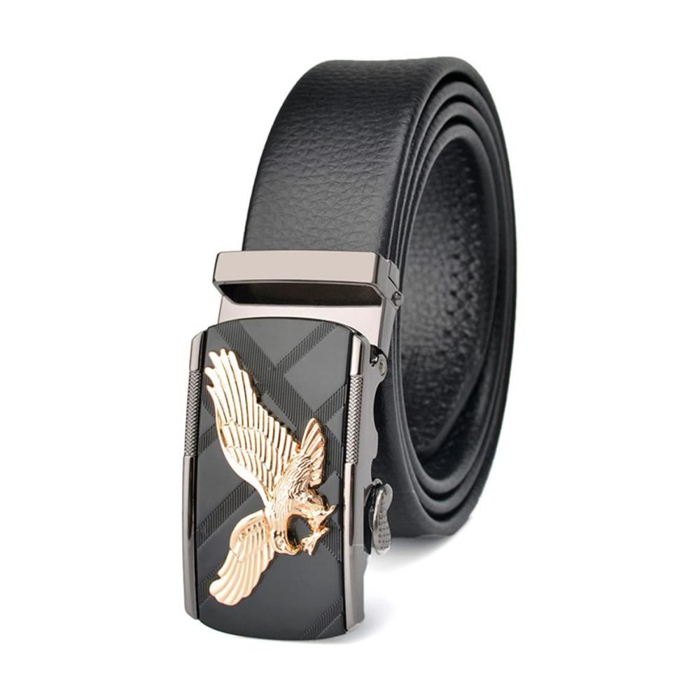 Ledergürtel Herren – Stilvoller Business-Gürtel mit Automatikschließe Adler-Design 38mm breit Echtleder Metall Denim-Tauglich Verstellbar