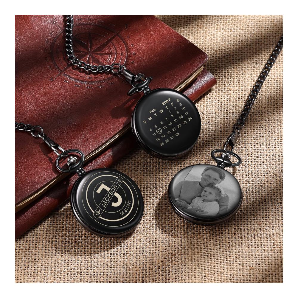 Personalisierte Vintage Taschenuhr für Herren - Foto & Textgravur - Geburtstags- und Jubiläumsgeschenk