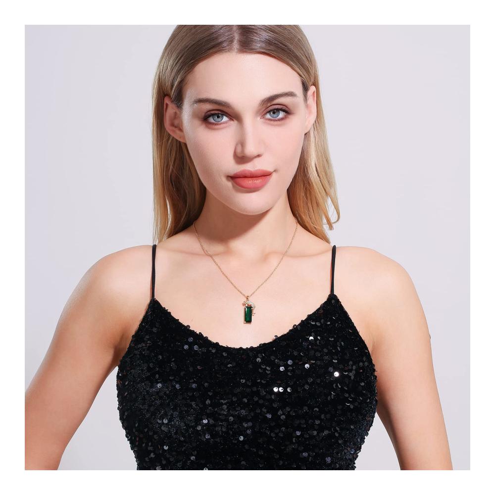 14K Gold Überzogene Damen Halskette mit Grünen Kristall-Leopard-Anhänger - Hip-Hop Punk Panther Schmuckgeschenk