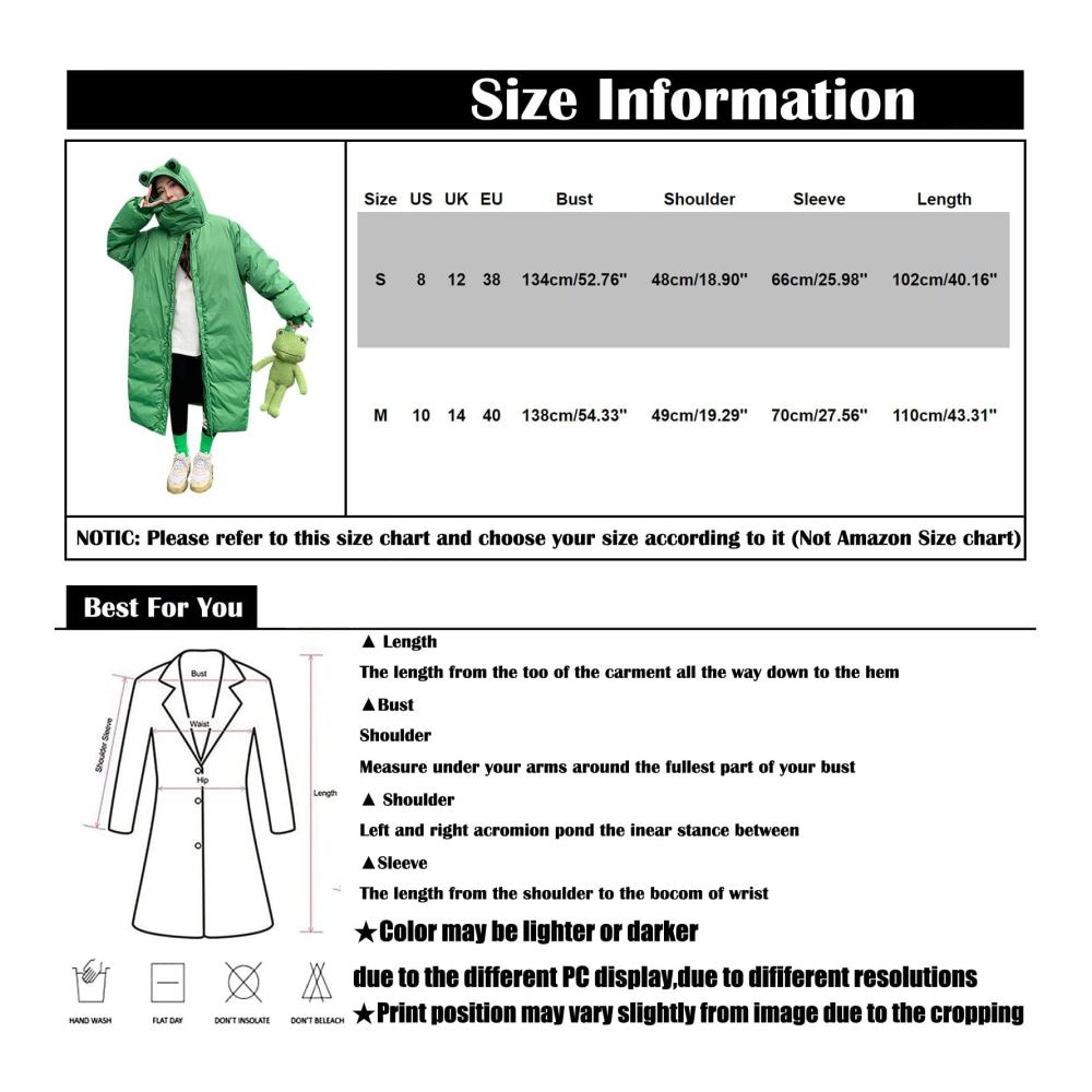 Grüner Froschmantel für Damen & Mädchen - Winterlicher Windbreaker mit Zipper Thermischer Kapuzenmantel für Outdoor-Aktivitäten