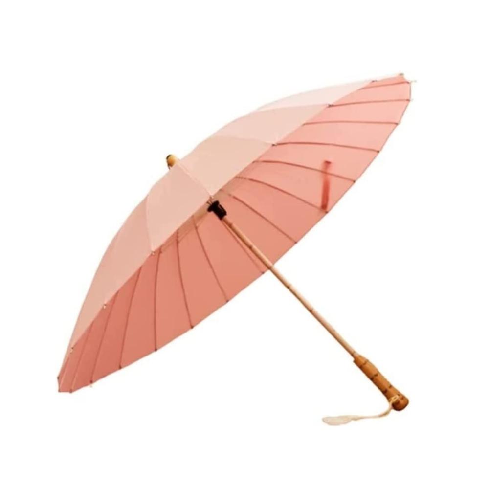 Golfschirm 76cm Winddicht Regenfest Manuell Unzerbrechlich - Tragbarer Stockschirm mit Klassischem Holzgriff in Pink