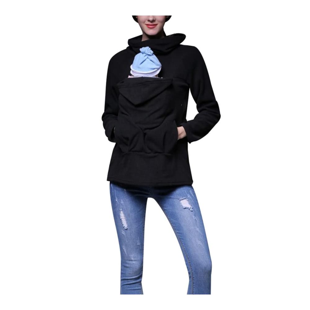 3-in-1 Tragejacke für Mama und Baby - Damen Langarm Umstandsjacke mit Kapuze und Kängurutasche - Warme Tragepullover mit Babyeinsatz