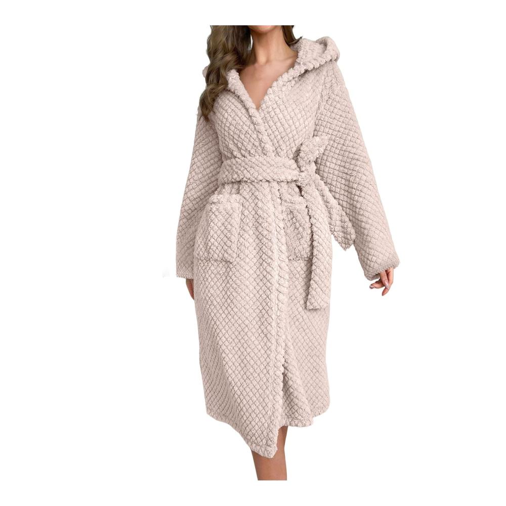 Flauschiger Damen Bademantel aus weichem Fleece - Wohlfühl-Morgenmantel für Damen Saunabademantel mit Baumwolle - Winterwarmer Hausmantel Loungewear für Damen