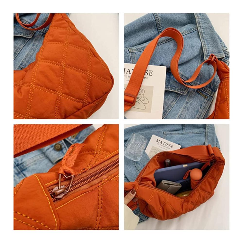 Gesteppte Umhängetasche für Damen - Nylon Crescent Bag mit Reißverschluss ideal für Reisen Shopping & Arbeit