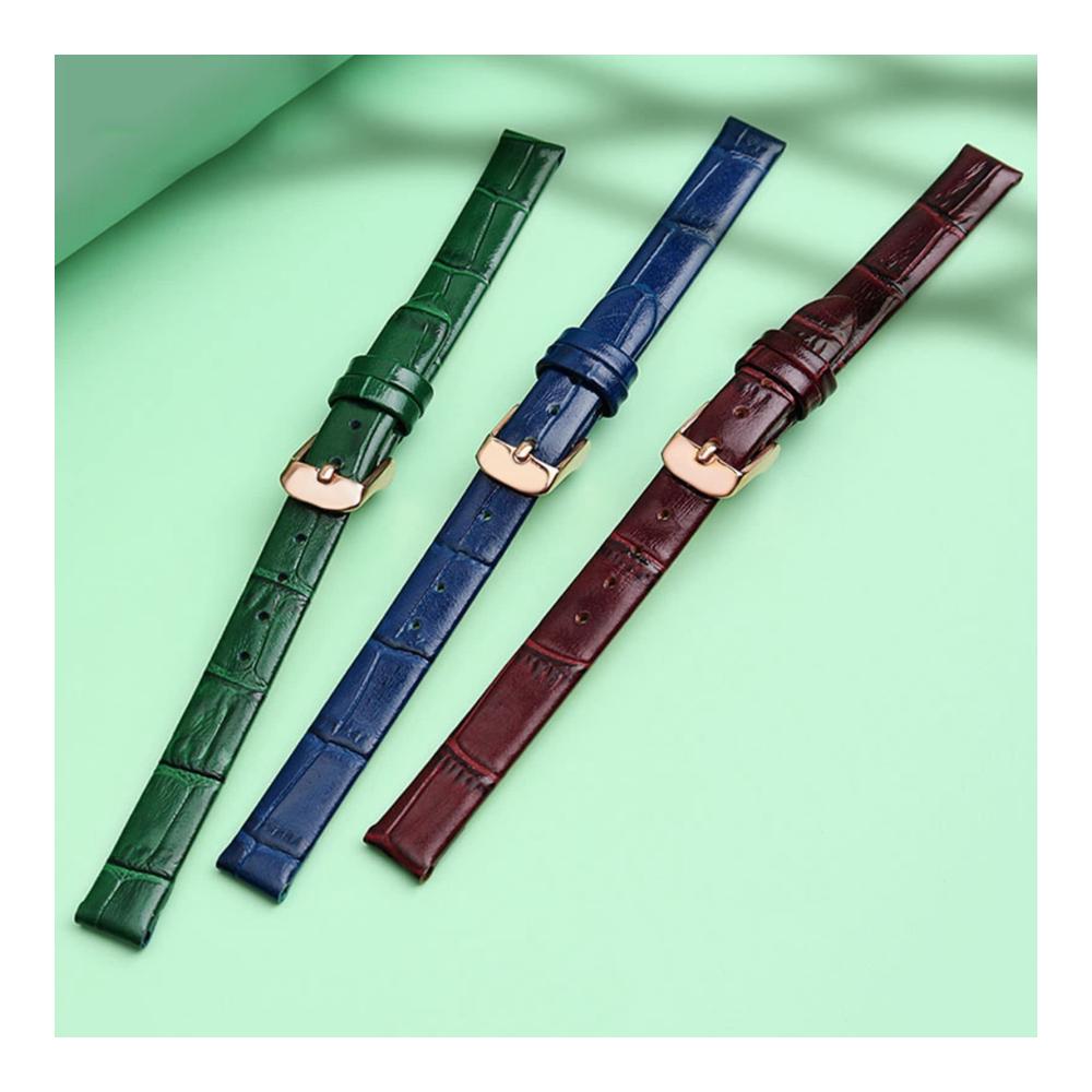 Uhrenarmband aus echtem Leder - Hochwertiges 10mm Ersatzarmband für Damenuhren in Grün mit Silberner Schnalle