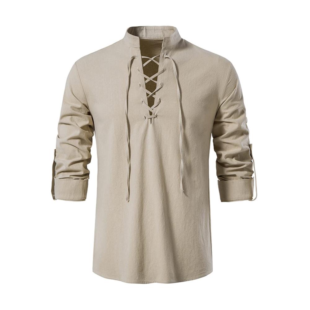Herren Renaissance Henley Shirt mit Retro Lace-Up Details - Mittelalterliche Punk Tops