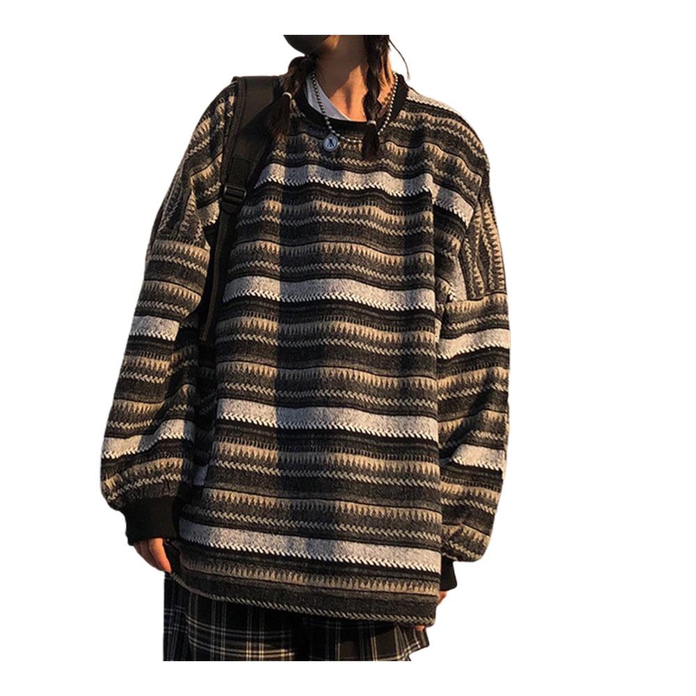Gestreifter Damenpullover Oversize Sweatshirt im Harajuku-Stil Vintage-Look mit langen Ärmeln