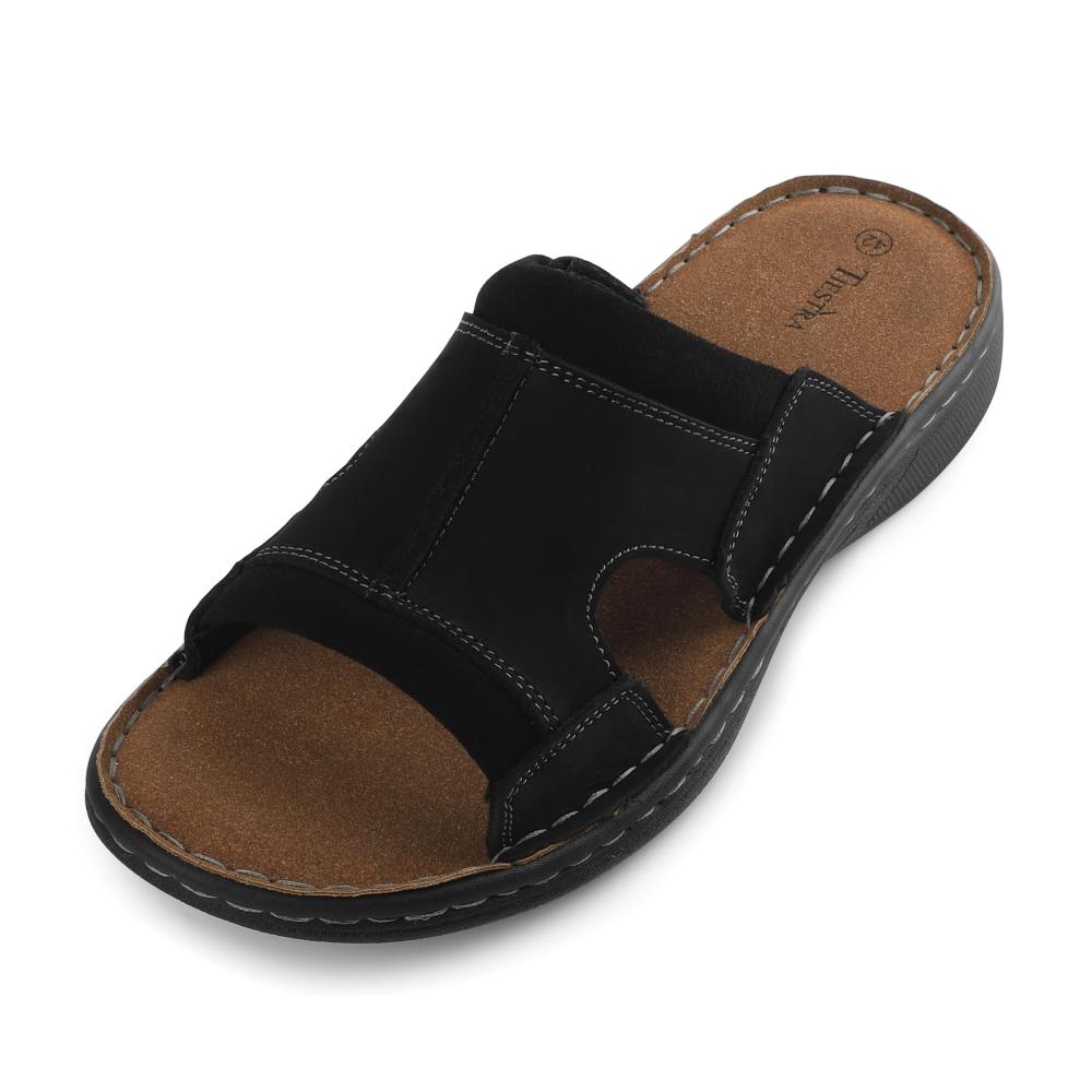 Sommerliche Herren Sandalen TIESTRA - Bequeme Leder Pantoletten mit Unterstützung für Innen- und Außenbereich Leichtgewicht Größe EU42-46