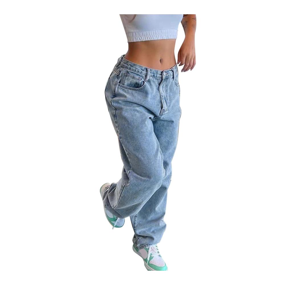 Damen Baggy Jeans High Waist Straight Leg Lang - Weite Boyfriend Denim Hose mit Freizeit-Style - Streetwear Damenjeans Hosen
