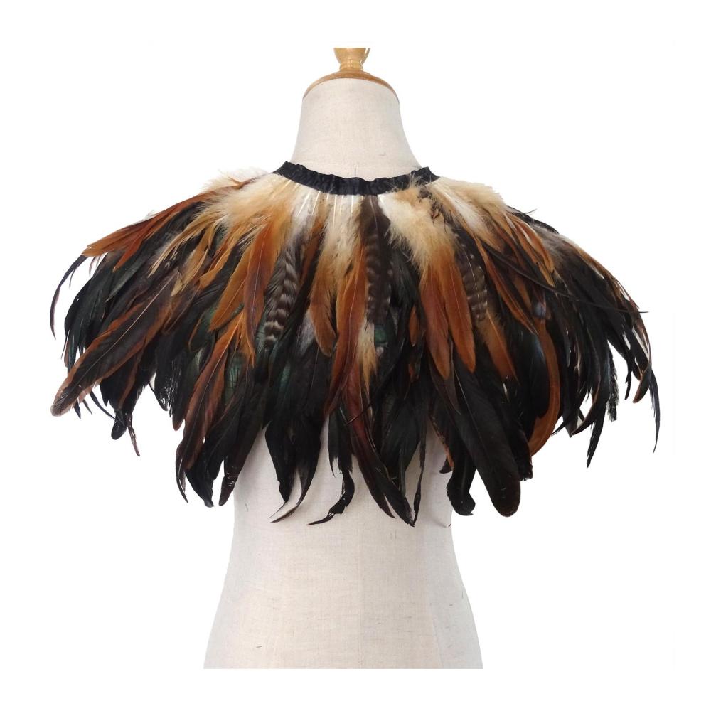 Pashmina Damenponcho mit echten Federn - Eleganter Stola Schal mit Cape-Kragen