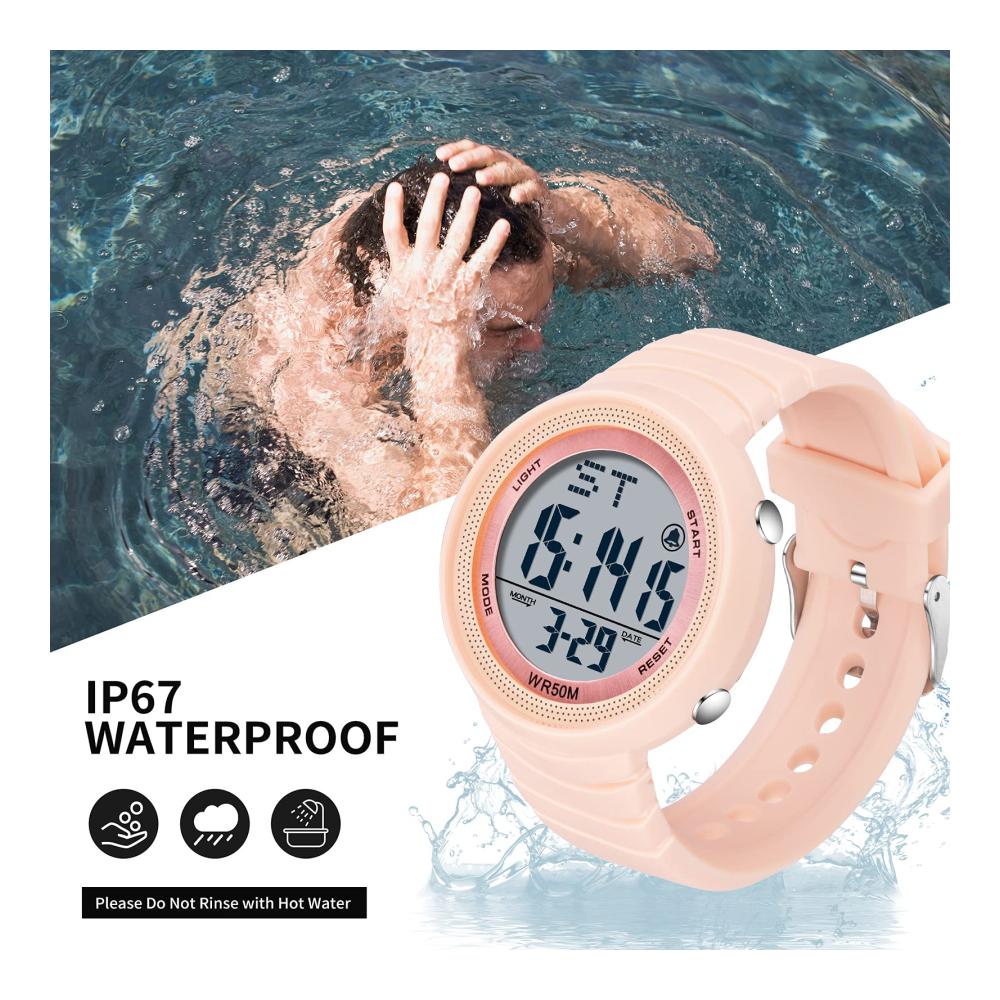 Findtime Sport Digitaluhr – Wasserdichte 50M Armbanduhr mit LED Duale Zeitzone Stoppuhr Countdown Kalender – Damen/Herren Militär Uhr mit Candy-Farben & Wecker