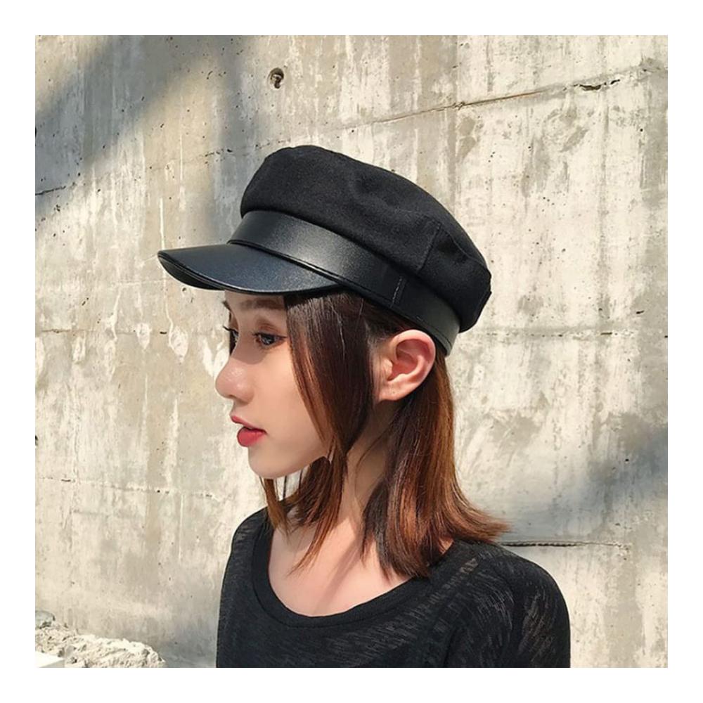 Vintage Britische Schirmmütze mit Metallschnalle | Schwarze Bretonische Fiddler Cap für Herren | Flat Top Fisherman Hat mit Visier | Newsboy Cap Barett und Gatsby Hut für Damen | Klassische Paperboy Mütze