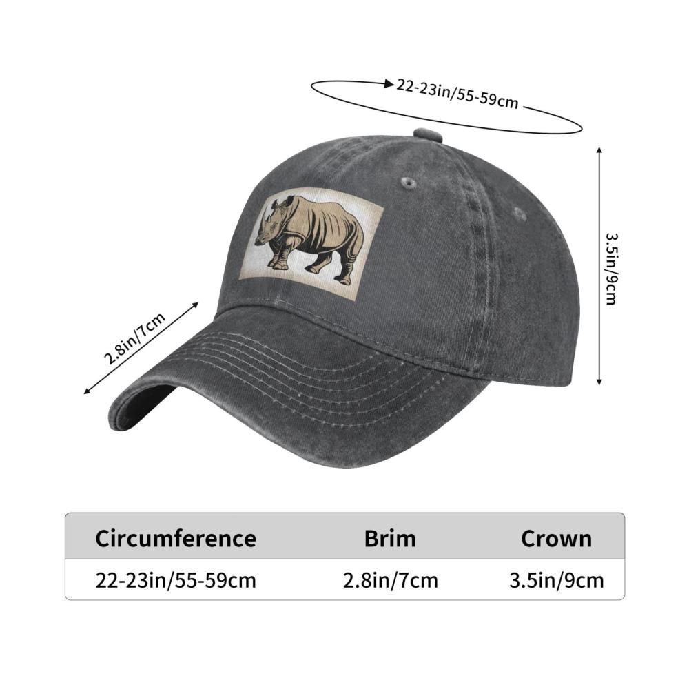 Baseball Caps für Erwachsene mit klassischem Denim-Design Nashorn-Muster Leichtgewicht Bequem Unisex ideal für Outdoor-Sport