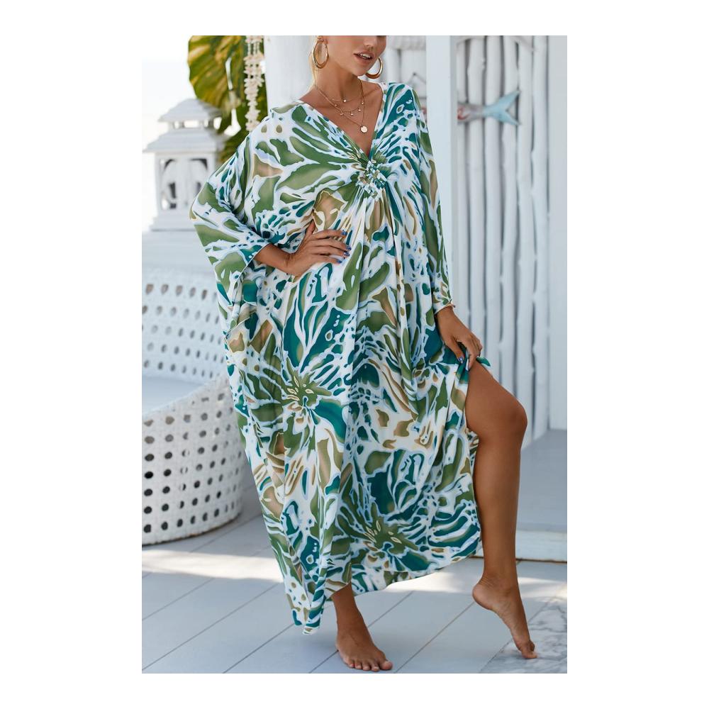 Pareos & Strandkleider Damen L-Peach Caftan Nachthemd für Loungewear Strand und Vertuschungen - Robe Sarong Pareo in stilvollem Langdesign