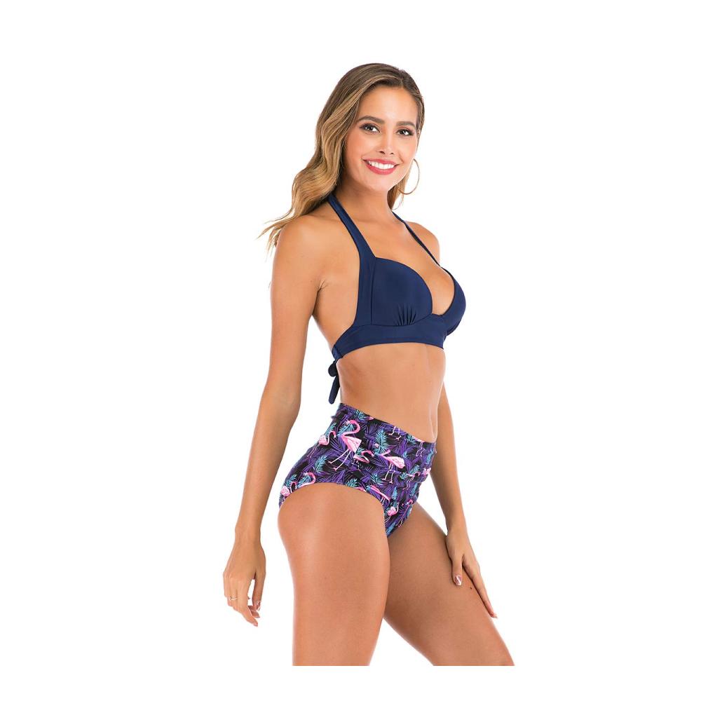 Bedruckter Zweiteiler mit hoher Taille und Rückenausschnitt - Damen Bikini-Anzug
