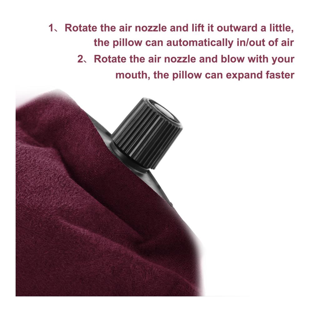 Bequemes aufblasbares Campingkissen mit Schaumstofffüllung für Strand Reisen und Outdoor-Aktivitäten - Ergonomisches Kopfkissen für Büro und Auto - 49x30 cm Bordeaux