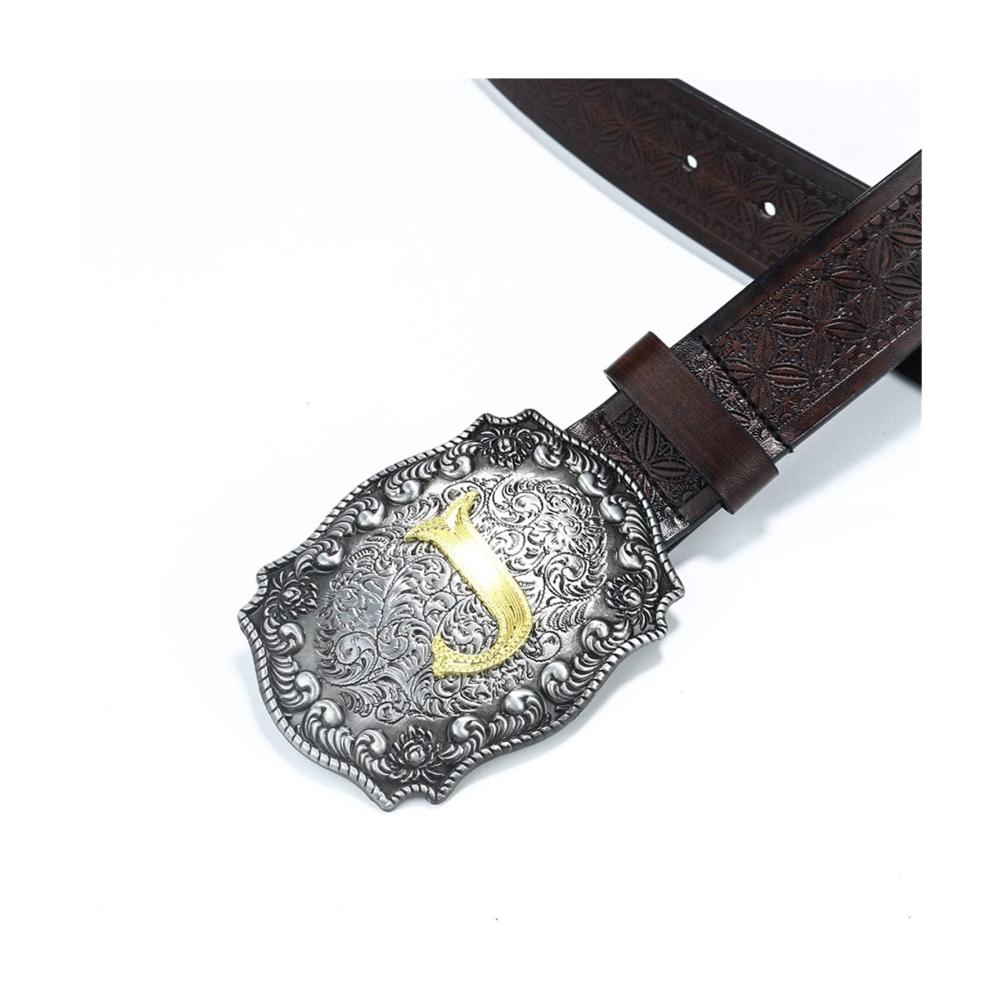 Brauner Western Cowboy Gürtel - Trendiger Retro Jugend Punk Stil Breiter Y2K Gürtel mit Silberdetails - Verfügbar in 110cm - 125cm
