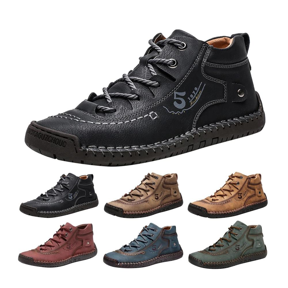 Sommer Ledersneaker für Herren - Bequeme Mid-Top Schuhe Schwarz Größe 44