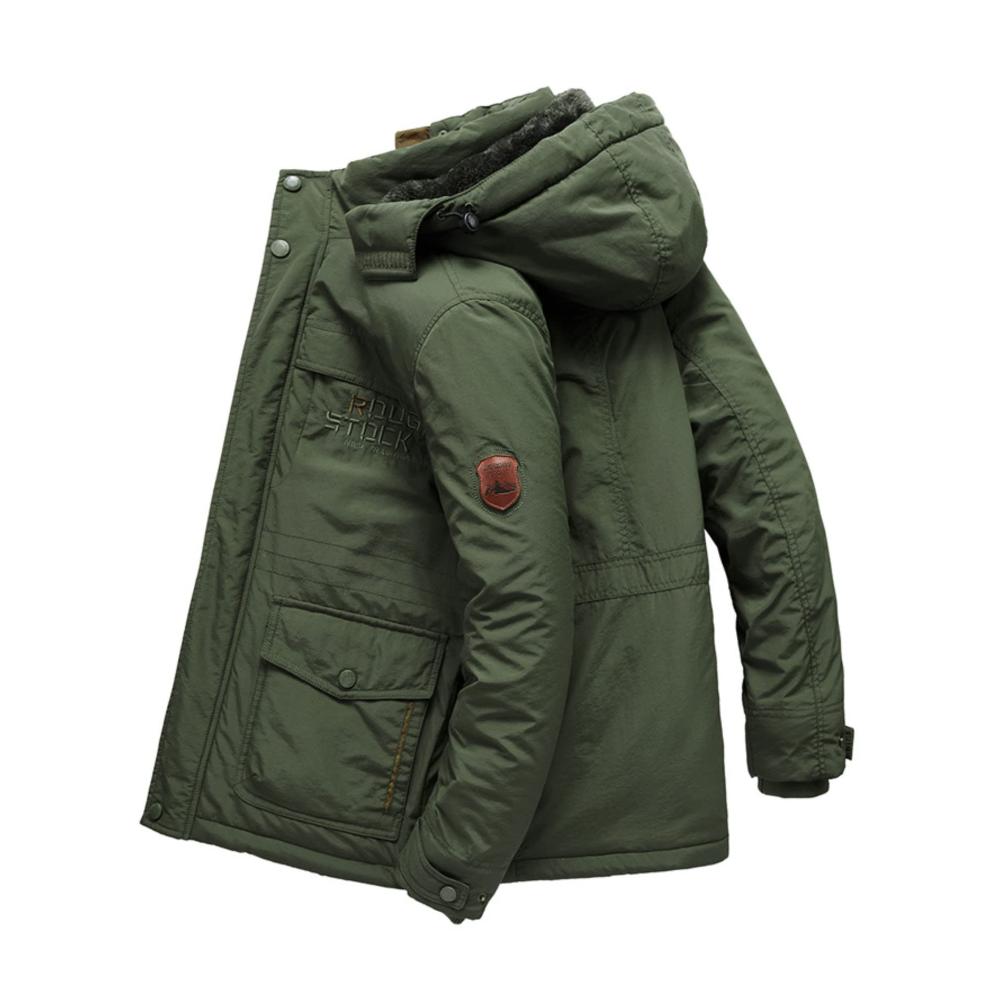 Herren Fleece-Gepolsterte Parka-Jacke Casual Militär Mantel mit Kapuze Mittellang & Verdickt