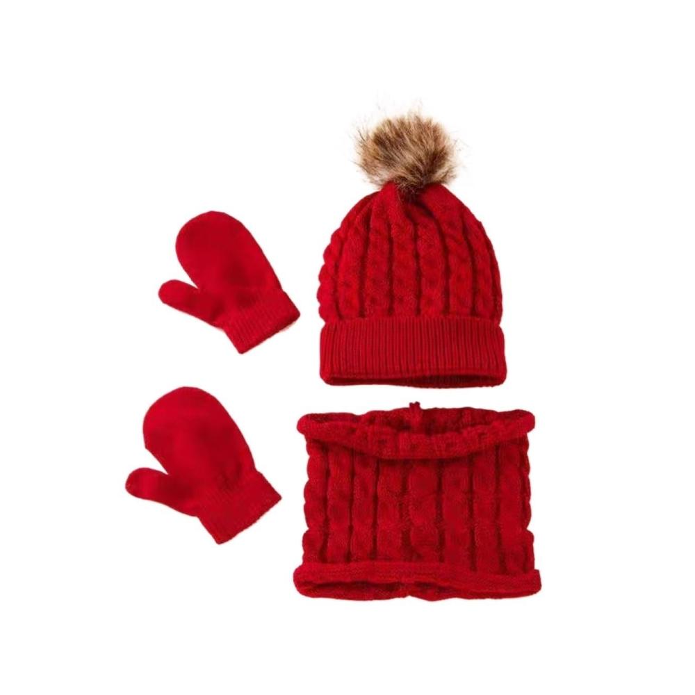 Kinder Winter-Strickmütze Schal & Handschuh-Set - Klassisches 3-teiliges Winteraccessoire für Kinder warm und gestrickt ideal für Outdoor-Freizeit