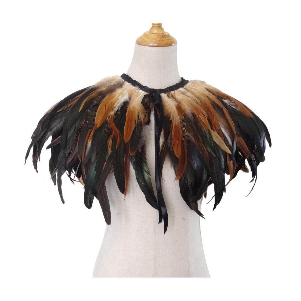 Pashmina Damenponcho mit echten Federn - Eleganter Stola Schal mit Cape-Kragen