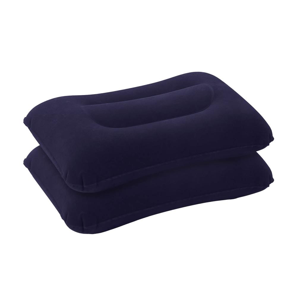 Aufblasbares Camping Kissen Set - 2 Stück Blaue Strandkissen mit Beflockung Ideal für Reisen Büro und Outdoor-Aktivitäten - 38x25 cm Luftkissen Sitzkissen