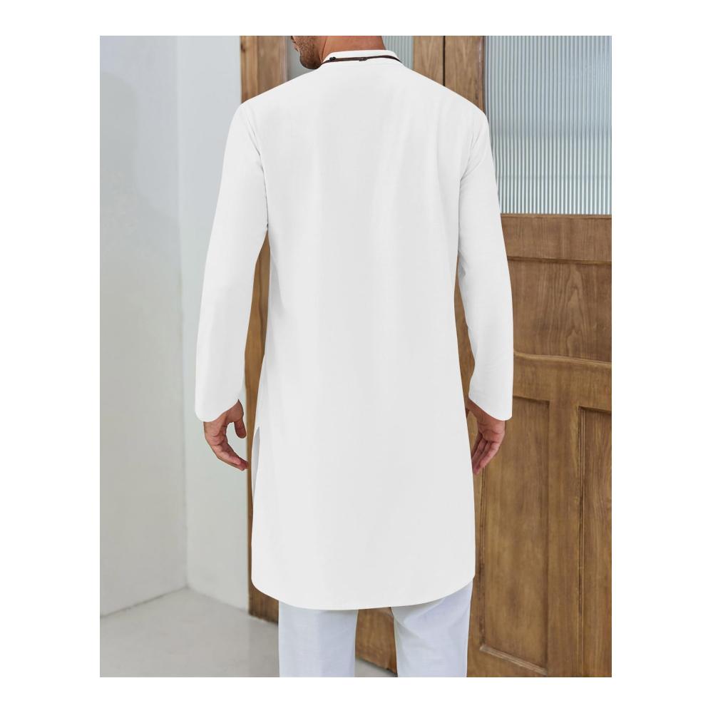Herren Bademantel von Cicy Bell – Langarm Kaftan Robe mit Knopfleiste V-Ausschnitt Henley-Stil und Seitenschlitz – Casual Kleid Shirt in modernem Design