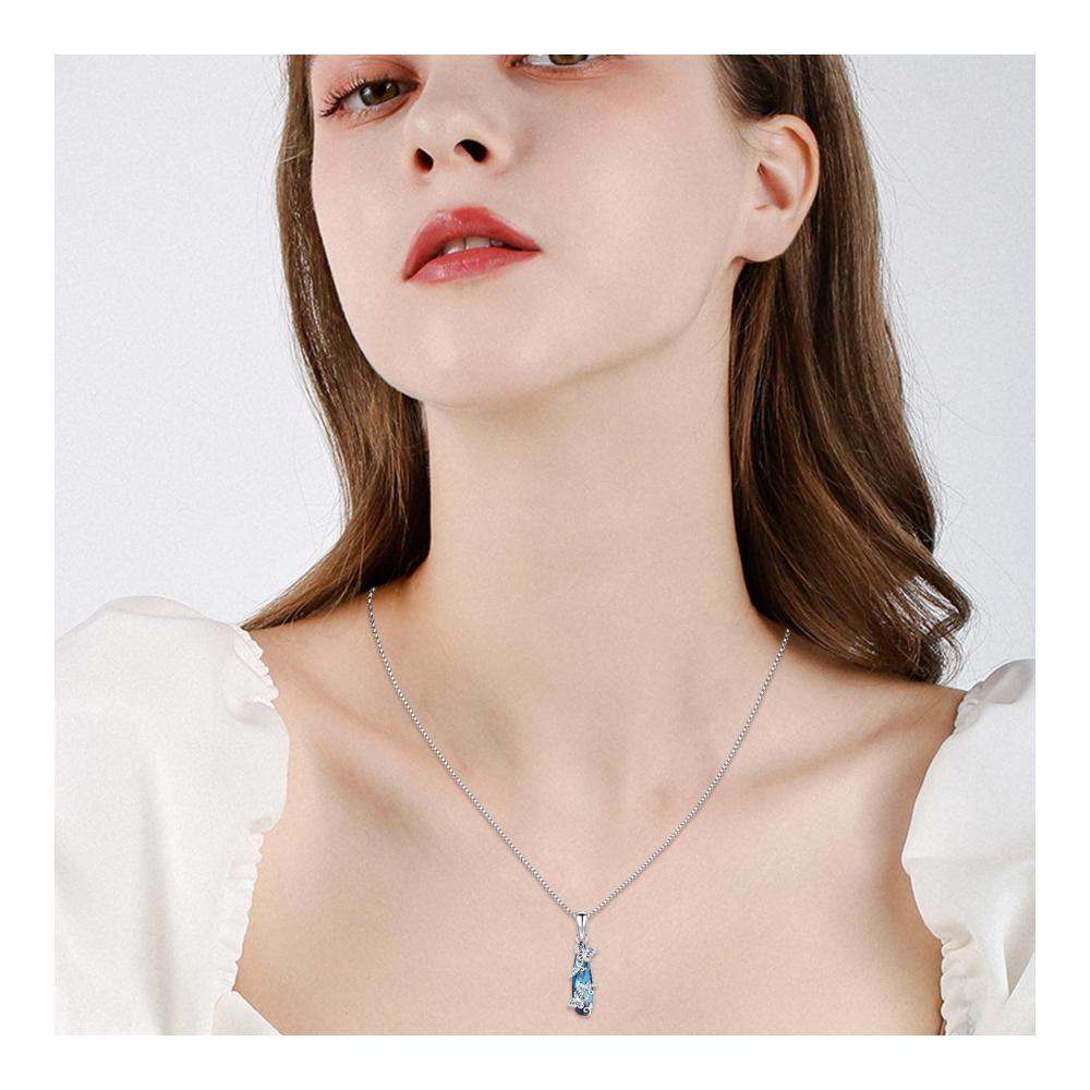 925 Sterling Silber Doppel-Schmetterlingshalskette mit Blau-Kristall-Anhänger – Elegantes Tierdesign für Damen und Mädchen