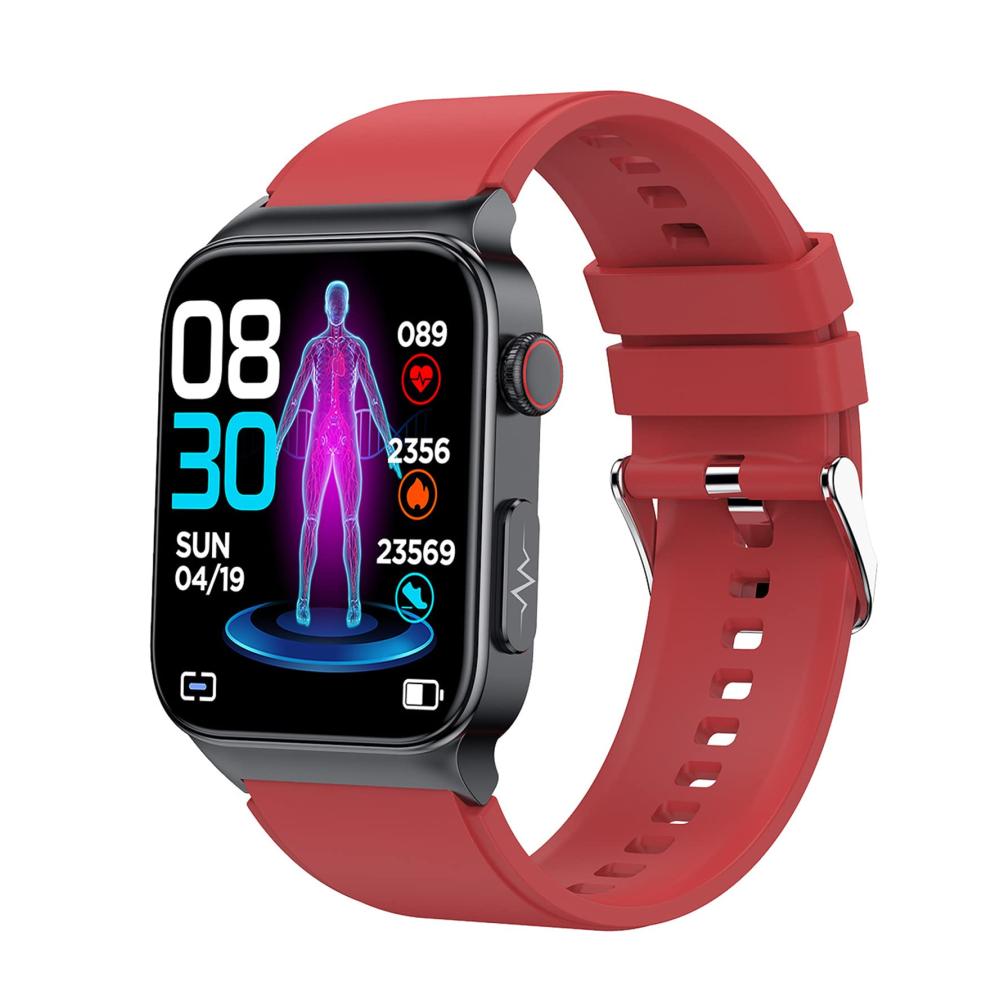 Fashion Smartwatches E500 Smart Watch mit Blutzuckermessgerät EKG PPG Herzfrequenz Temperatur Blutdruck & Sauerstoffmonitor – Wasserdichter Fitness Tracker für Männer und Frauen (Rot) SW04191