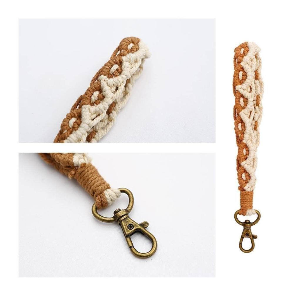 Boho Baumwolle Seil Gewebtes Armband Keychain – Schlüsselanhänger für Damen mit Wristlet und Lanyard – Schlüssel Accessoire in handgefertigter Optik