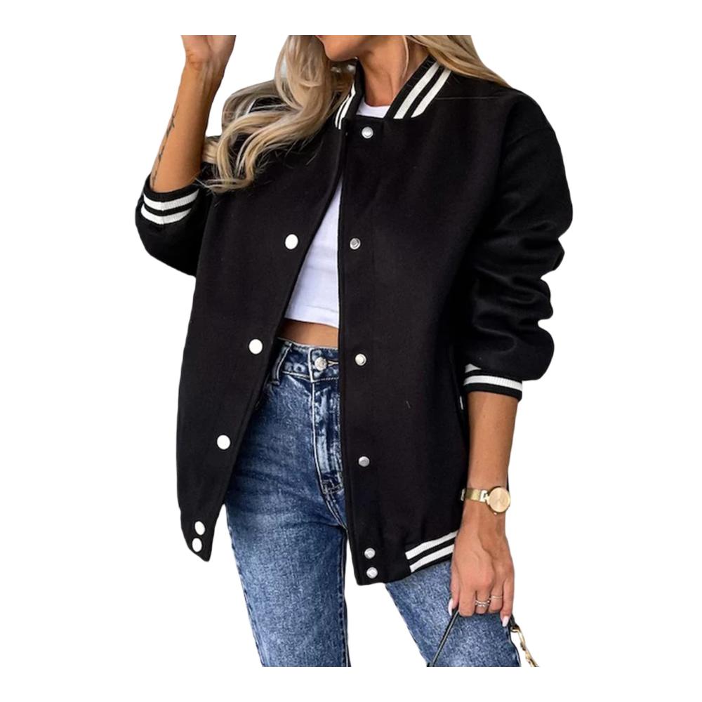 Damen College Jacke - Vintage Baseball Sweatjacke für Herbst & Winter - Oversize Y2K Übergangsjacke mit Tasche - Trendige Jacken für Teenager Mädchen