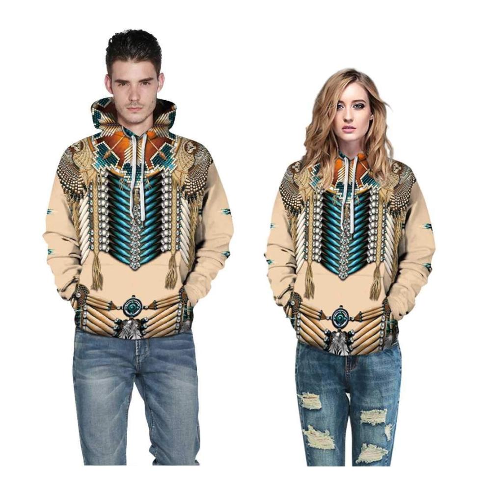 3D Printed Indian Style Unisex Hoodie for Couples - Long Sleeve Sweatshirt with Pockets 419