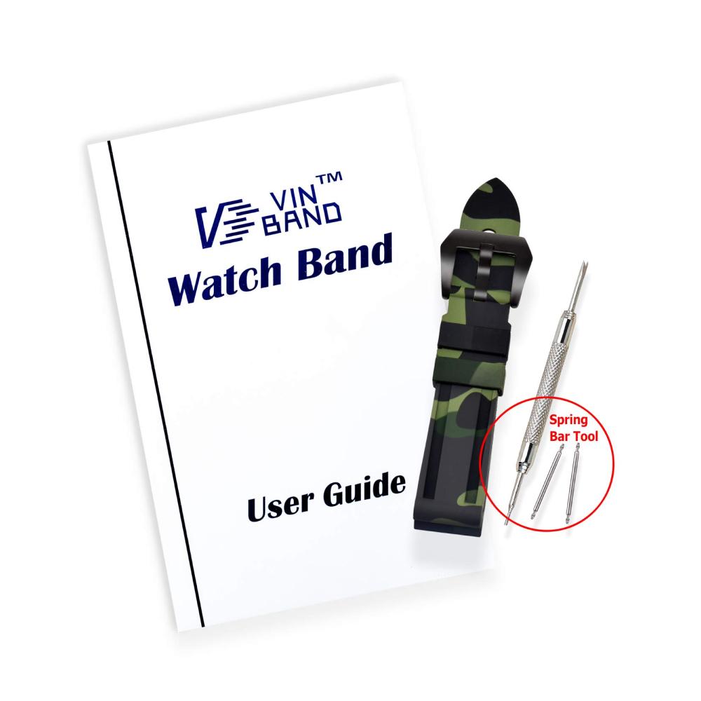 VINBAND Camo Uhrenarmband – Unisex Wasserfest Gummi Gebürsteter Edelstahl Silber Schnalle – Panerai Kompatibel