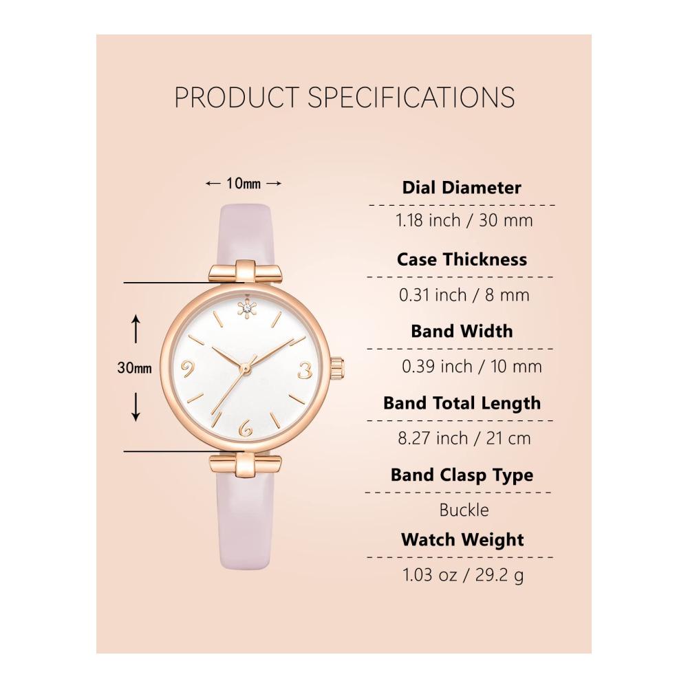 Damen Armbanduhr - Wasserdichte klassische Analoguhr mit Lederarmband Quarz elegantes minimalistisches Design - Geschenk für Frauen
