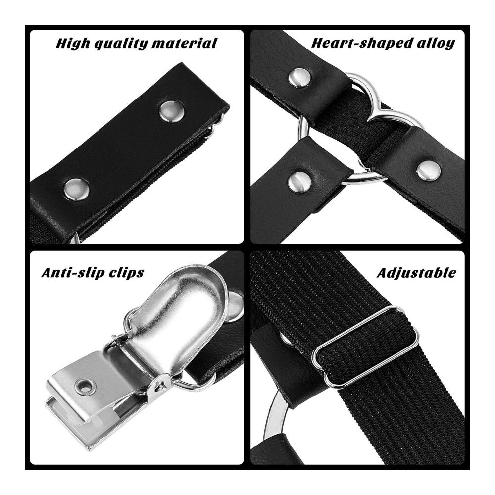 Strumpfbänder & Strumpfhalter Set - Verstellbare Herz-Bein Strumpfbänder (4 Stück) mit rutschfesten Clips für Frauen und Mädchen - Punk Gotisch Eleganz