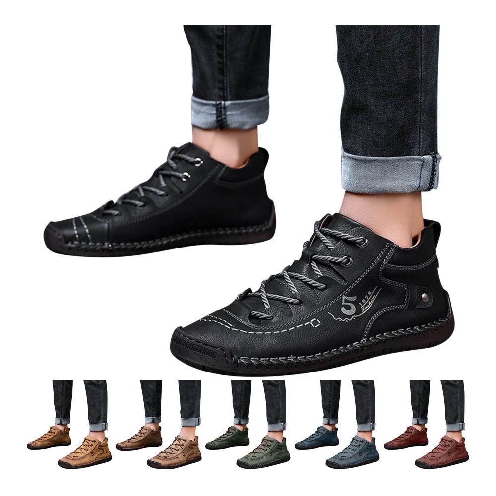 Sommer Ledersneaker für Herren - Bequeme Mid-Top Schuhe Schwarz Größe 44