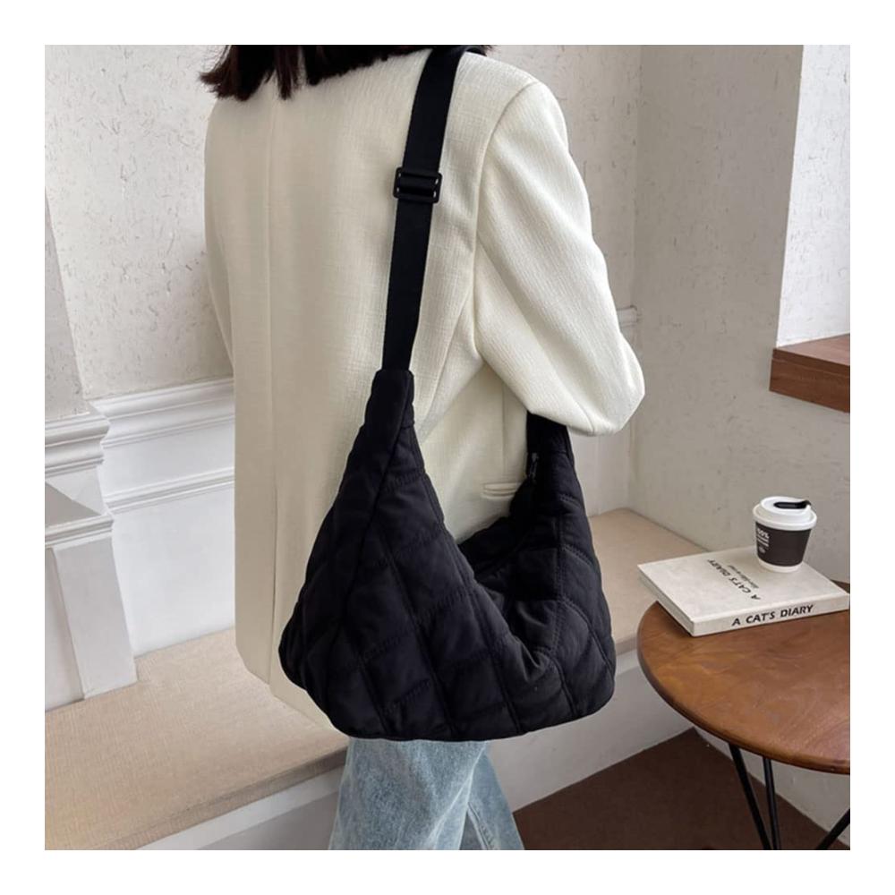 Gesteppte Umhängetasche für Damen - Nylon Crescent Bag mit Reißverschluss ideal für Reisen Shopping & Arbeit