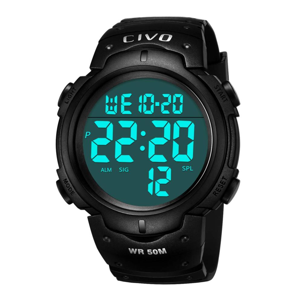 Digitale Sportuhr für Herren - Outdoor Armbanduhr mit 50M Wasserdichtigkeit Großem Wecker Kalender und Stoppuhr