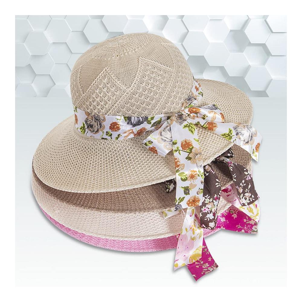 Damen Sonnenhut mit breiter Krempe faltbarer Strohhut UV-Schutz und schöner Schleife - Perfekter Sommerhut für Urlaub und Strand