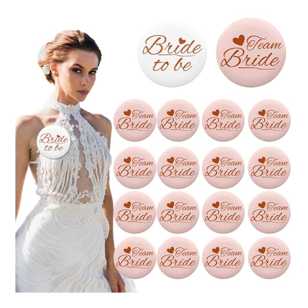 JGA Accessoires Set 18 Roségold Buttons für Junggesellinnenabschied Braut Team Hochzeit & Polterabend