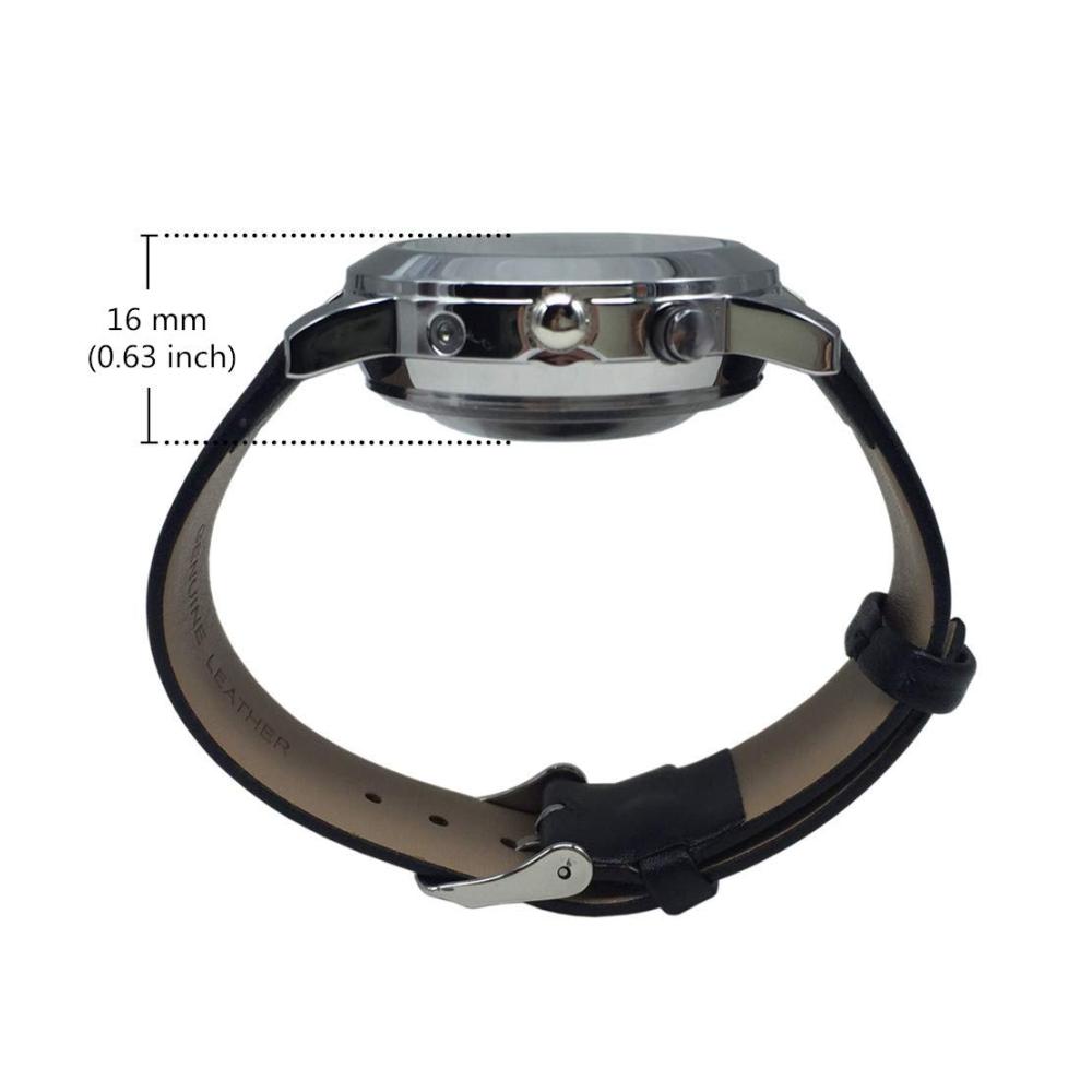 Deutsch Sprachige Armbanduhr mit Wecker Datum Weißem Ziffernblatt und Schwarzem Lederarmband - Moderne Armbanduhren mit Sprachfunktion für klare Zeitansagen